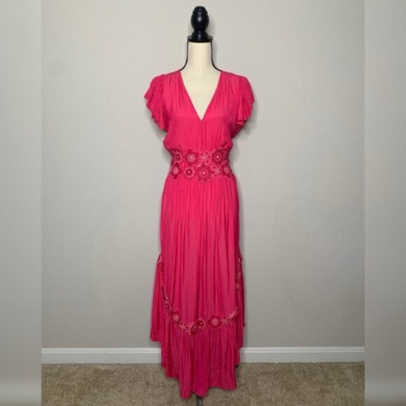 NWT Ramy Brook Lenna Pink Embellished Short Sleeve Maxi Dress - Picture 4 of 16
